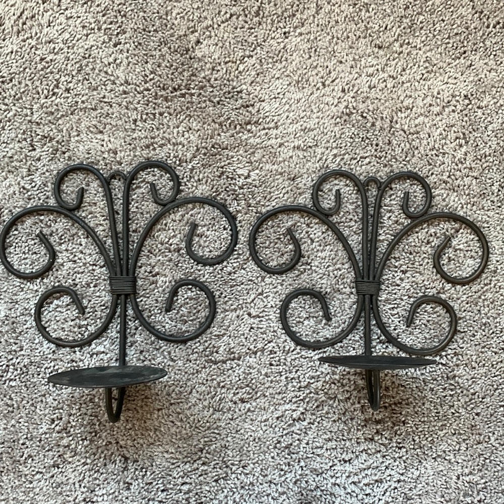 2 Wall Mounted Distressed Metal Candle Holders